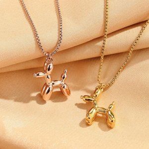 Simple Cute Animal Necklace Female Chain Rose Gold Silver Dogs Puppy Pendant